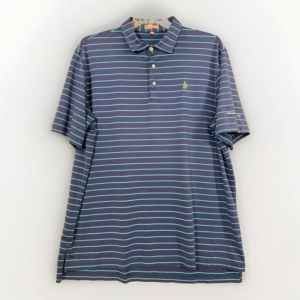 Peter Millar Summer Comfort Whispering Pines Golf Polo Men’s XL Navy Teal Stripe